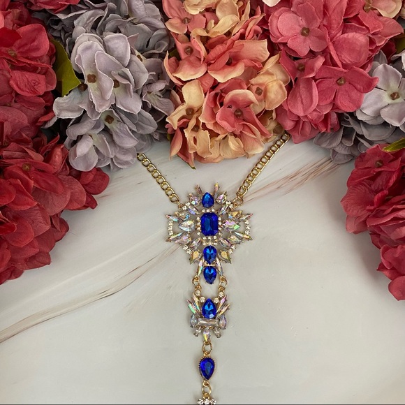 Boho Long Crystal Rhinestone Body Necklace Harness - Picture 7 of 16